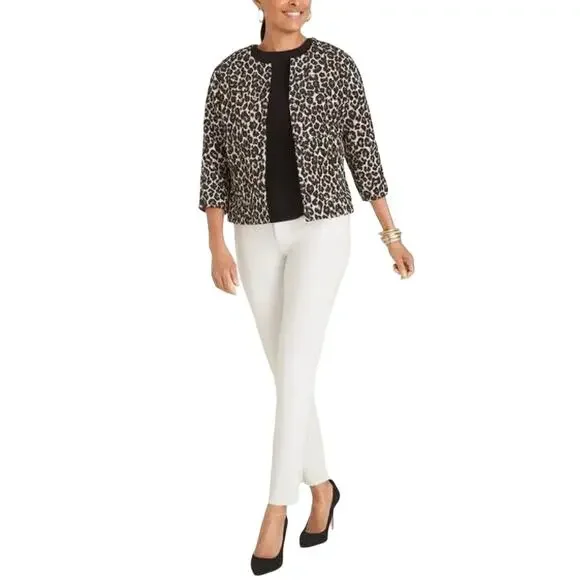 Chicos Modern Jacquard Animal Print Jacket Size Medium Cropped Sleeves BNWT - Picture 6 of 13